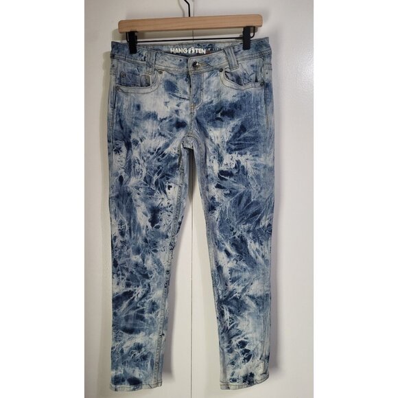Hang Ten Juniors SZ 7 Y2K Acid Wash Bleach Dye Style Skinny Jeans - Picture 2 of 9